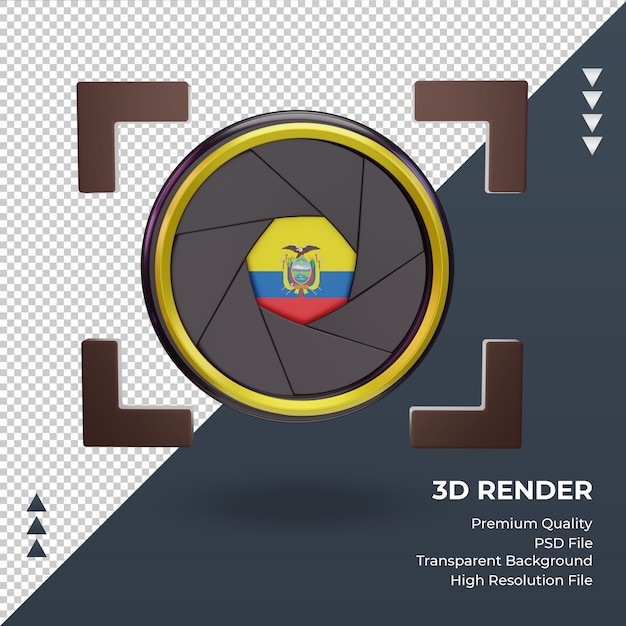 PSD 3d fotocamera otturatore ecuador bandiera rendering vista frontale