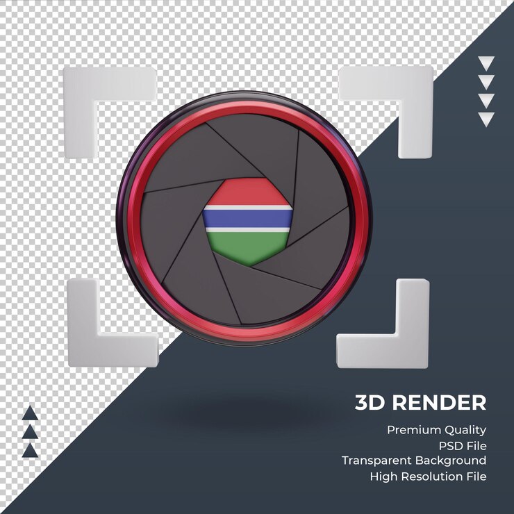 PSD 3d shutter camera gambia flag rendering front view
