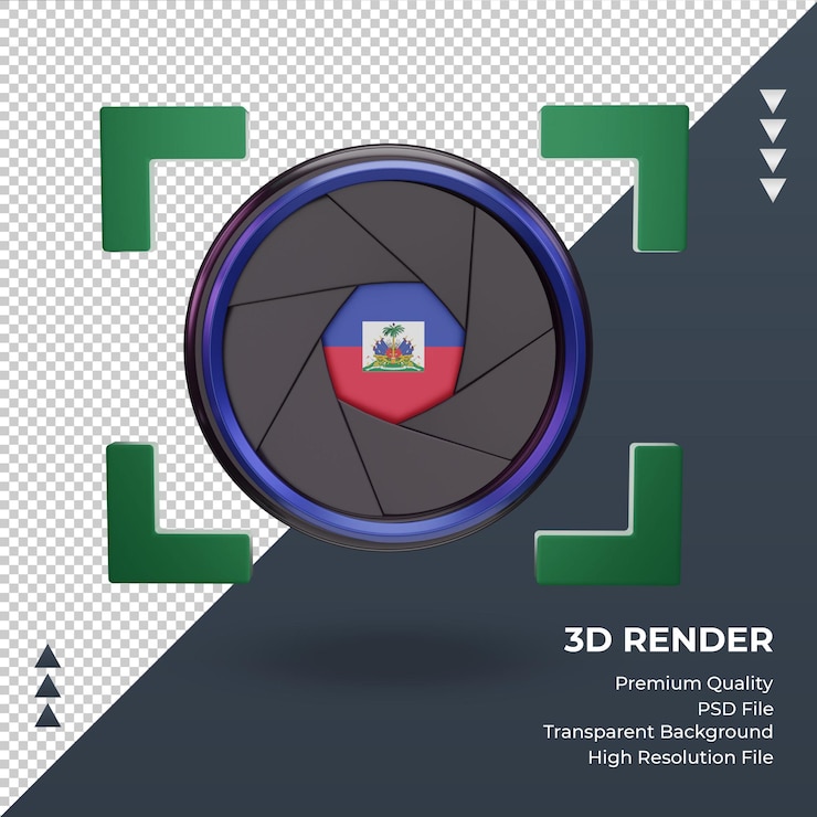 PSD 3d shutter camera haiti flag rendering front view