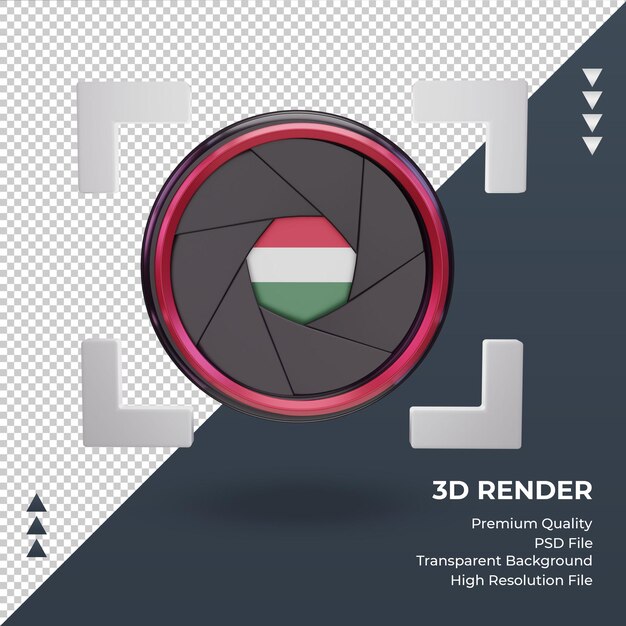 PSD fotocamera con otturatore 3d vista frontale del rendering della bandiera dell'ungheria