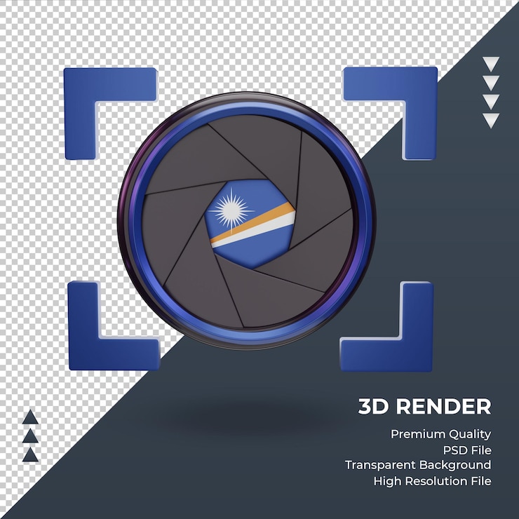 PSD 3d shutter camera marshall islands flag rendering front view