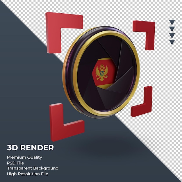 3d shutter camera Montenegro flag rendering left view