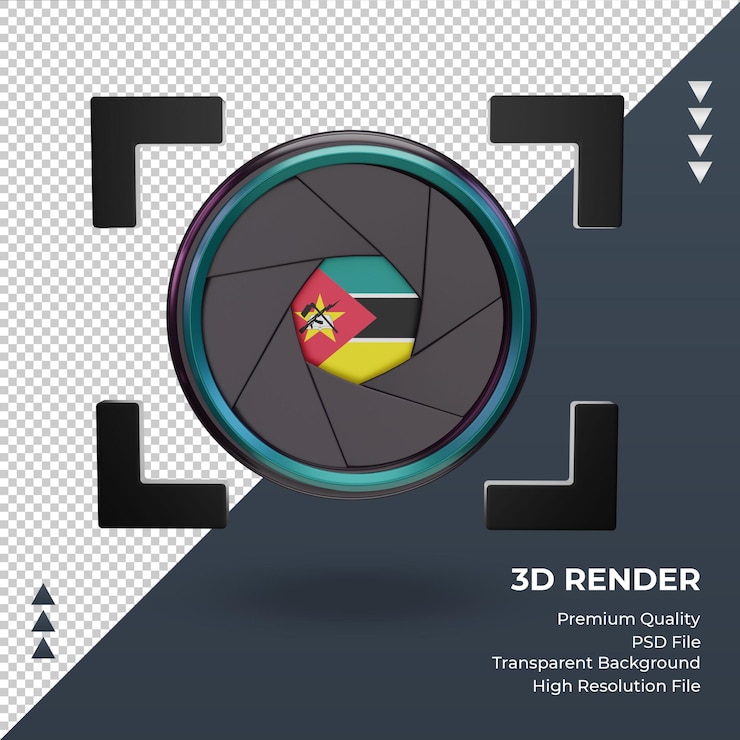PSD 3d shutter camera mozambique flag rendering front view