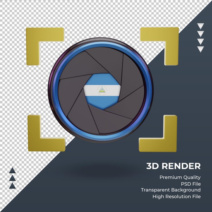 3d затвор камеры рендеринг флага Никарагуа вид спереди