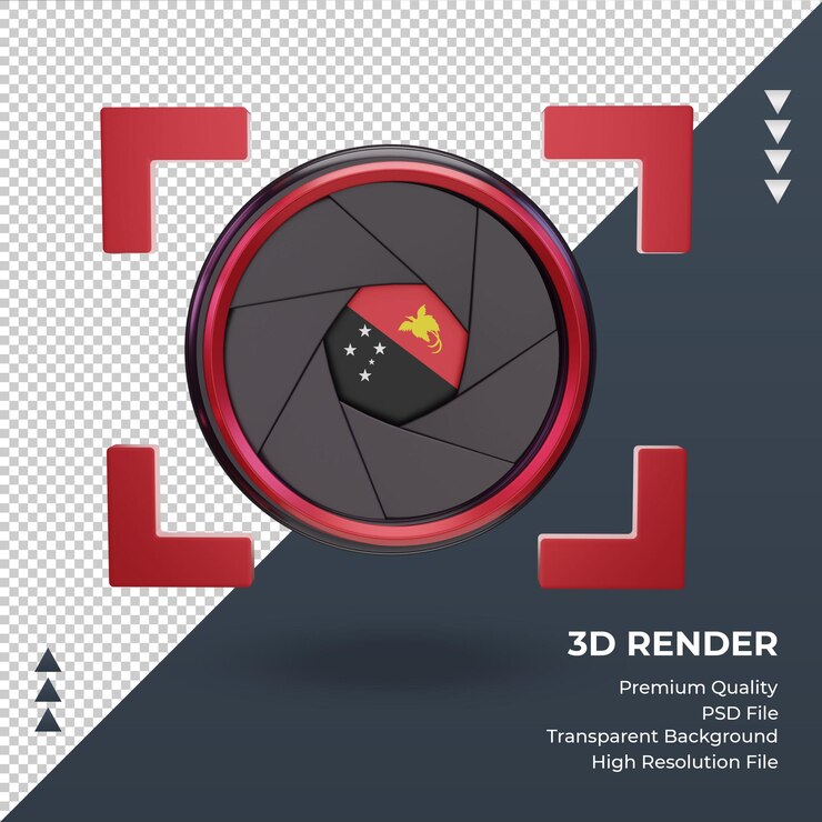 PSD 3d shutter camera papua new guinea flag rendering front view