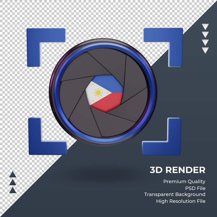 PSD 3d shutter camera philippines flag rendering front view