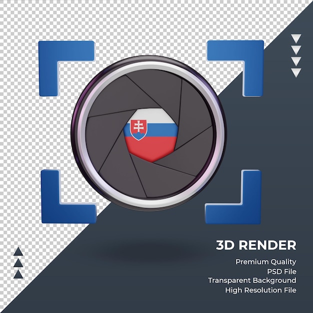 PSD fotocamera con otturatore 3d vista frontale del rendering della bandiera della slovacchia