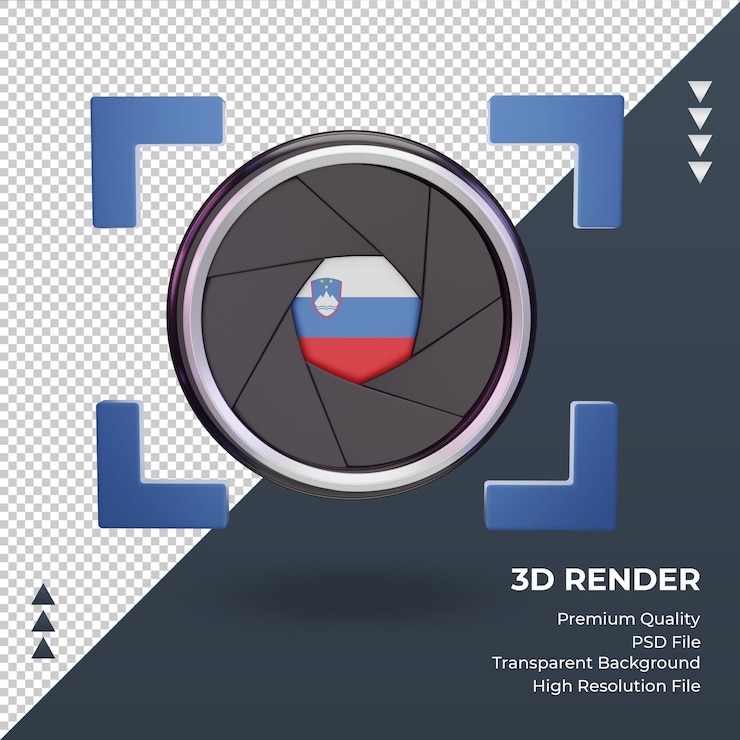 PSD 3d shutter camera slovenia flag rendering front view
