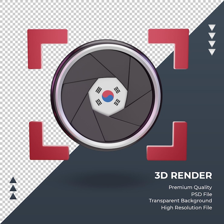 PSD 3d shutter camera south korea flag rendering front view