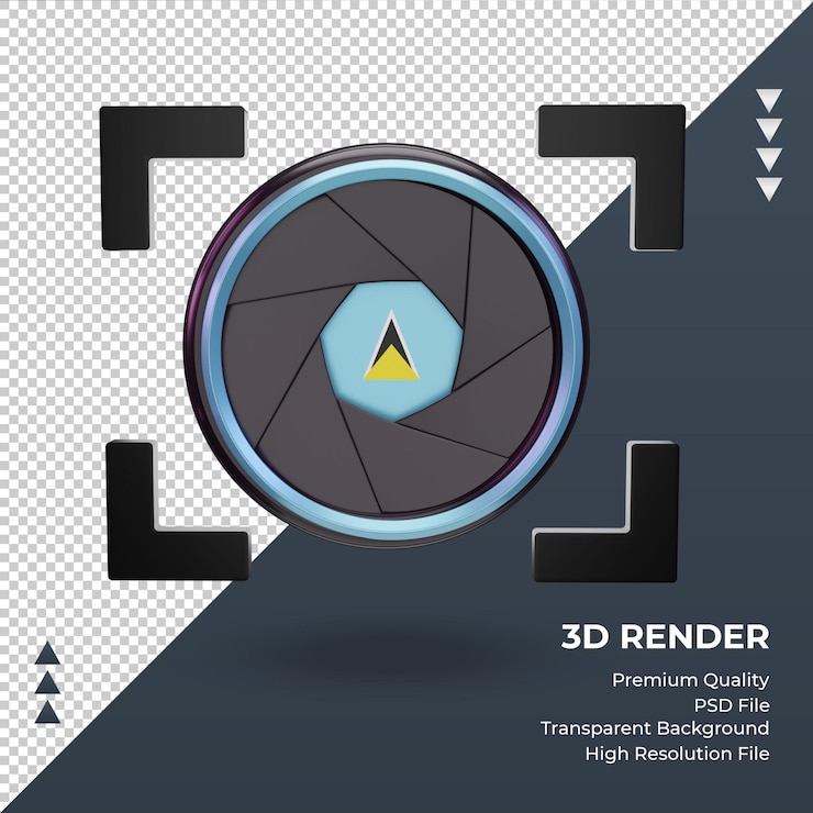 PSD 3d shutter camera st lucia flag rendering front view
