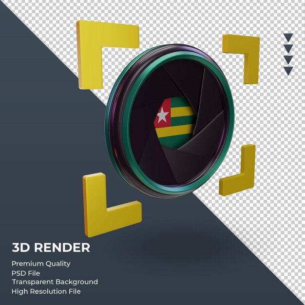 PSD 3d fotocamera con otturatore togo bandiera rendering vista a sinistra