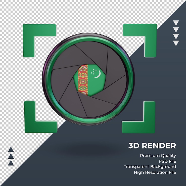 PSD 3d shutter camera turkmenistan flag rendering front view