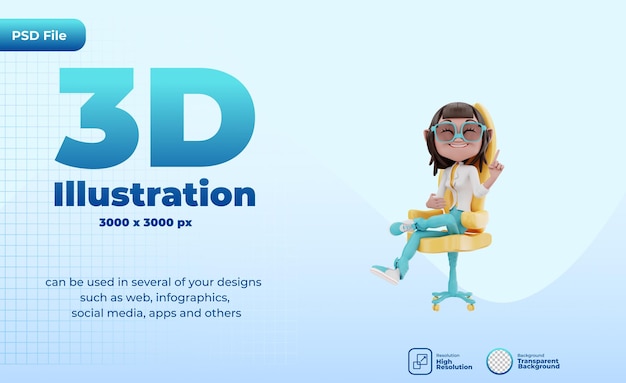 3d Siedząc Na Krześle Biurowym