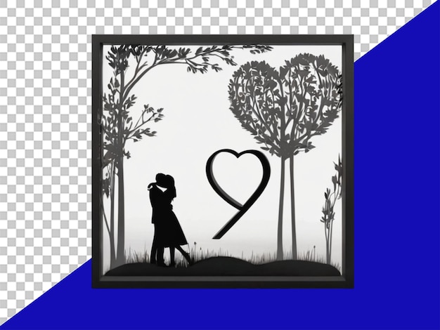 PSD 3d silhouette couple in love love frame text png on transparent background