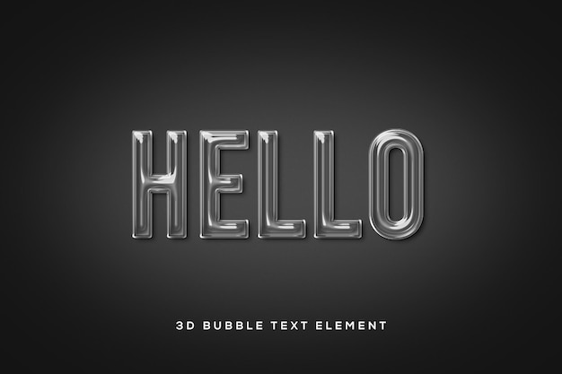 3d silver bubble hello elemento di testo trasparente modificabile psd