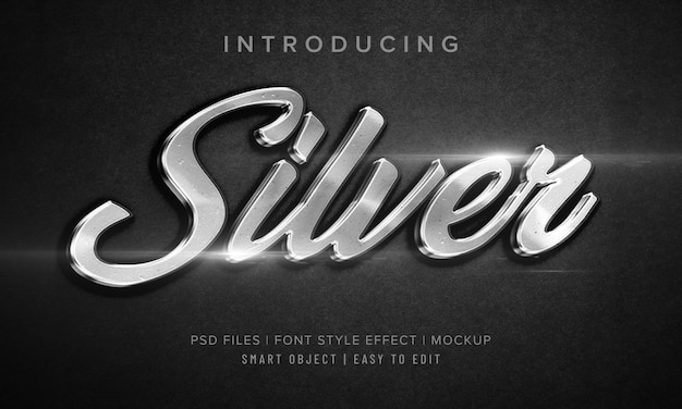 PSD mockup di effetto stile carattere argento 3d