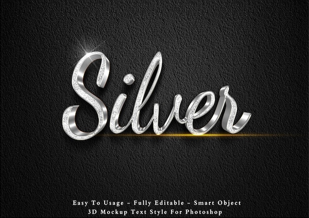 PSD 3d silver glitter text effect template