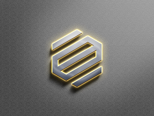 3d silver light neon logo mockup