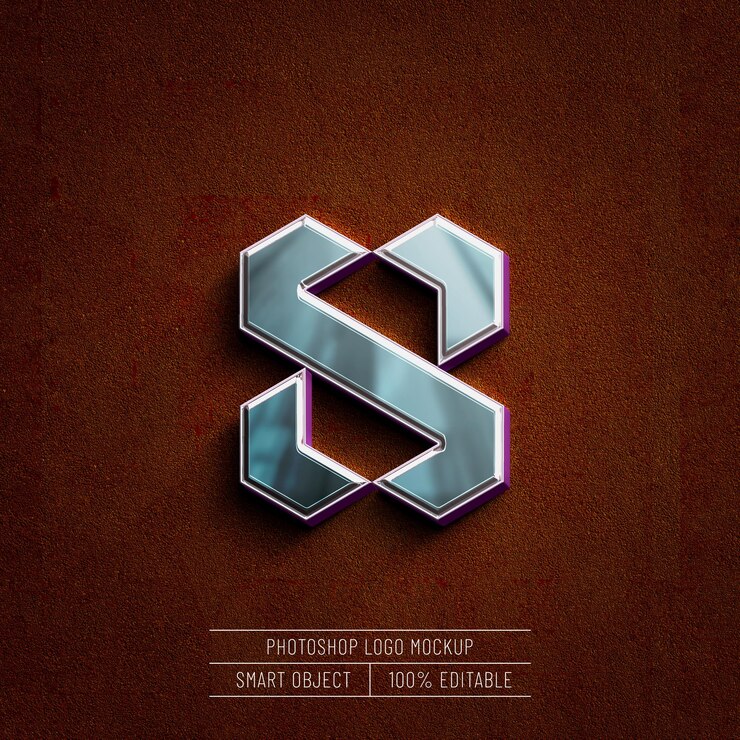 PSD 3d silver logo mockup on black leather background