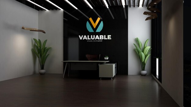 Logo 3d argento mockup nel muro del manager dell'ufficio