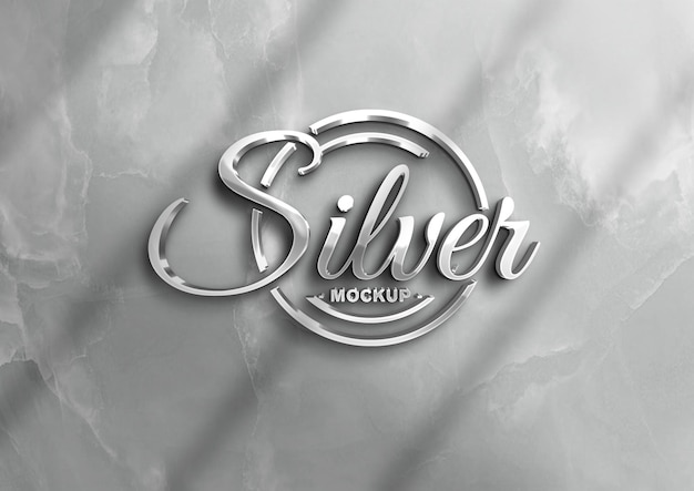 PSD 3d silver logo mockup on wall