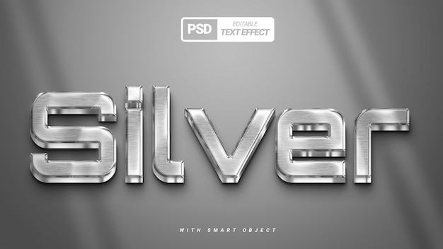 3d silver metal shiny text effect editable template design