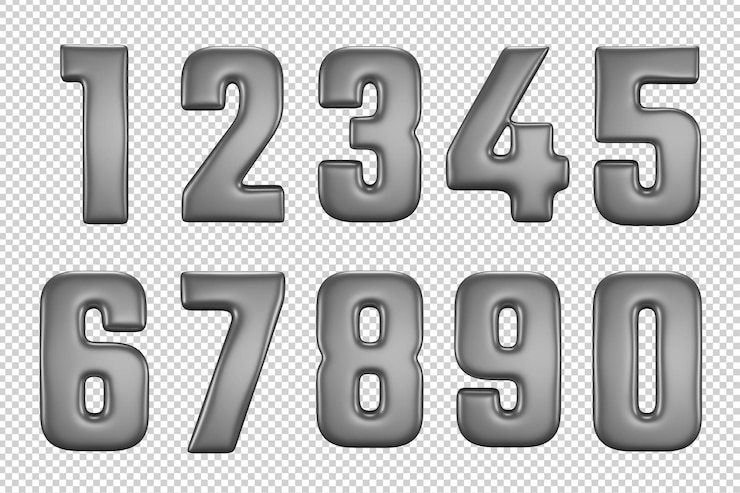 PSD 3d silver number set or 3d silver number text