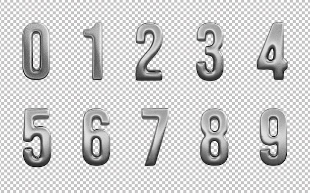 PSD 3d silver number set text or 3d 0 to 1 number text set