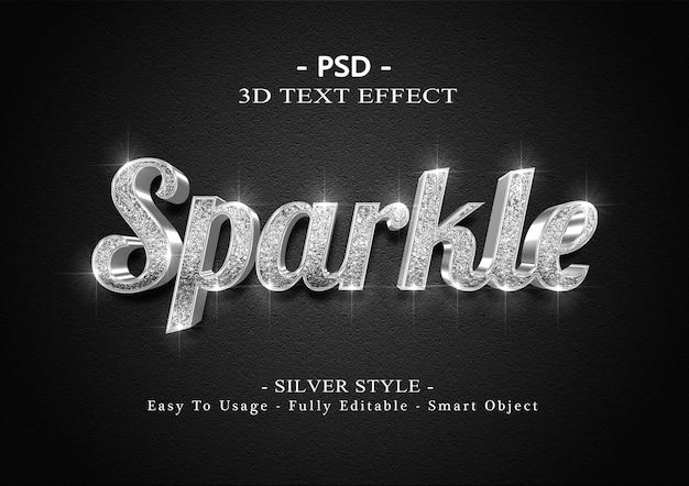 PSD 3d silver sparkle text effect