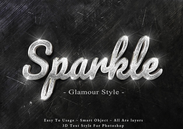 PSD 3d silver sparkle text style effect