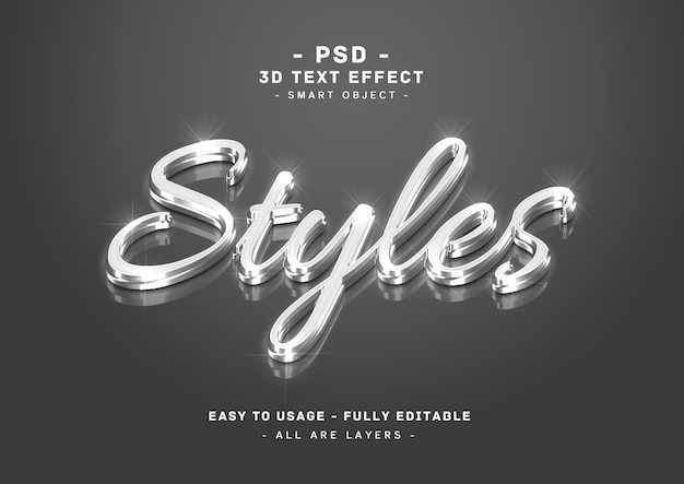 3d silver text effect mirror style