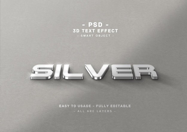 PSD 3 dシルバーテキストスタイル効果