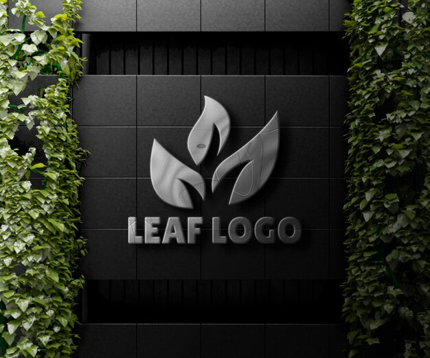 PSD 3d silver wall logo mockup or 3d silver emboss logo mockup with wall background