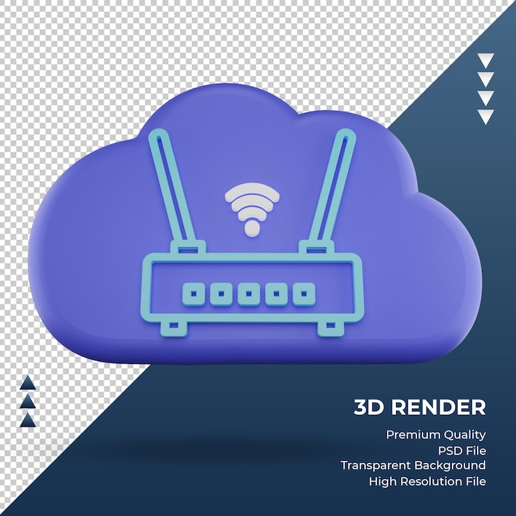 PSD 3d simge internet bulutu wifi yönlendirici işareti önden görünüm oluşturma
