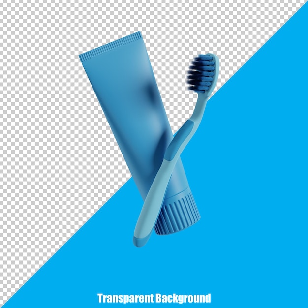 PSD 3d простая зубная щетка и зубная паста с реалистичным внешним видом на прозрачном фоне