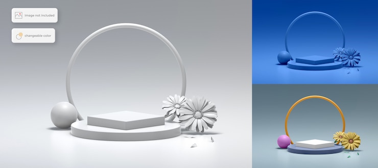 PSD 3d simple podium with flower product placement