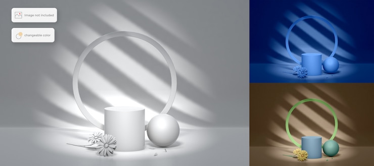 PSD 3d simple podium with flower and shadow on the background product placement