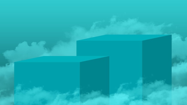 3D シンプル プロダクト ポディウム 雲とトスカの背景