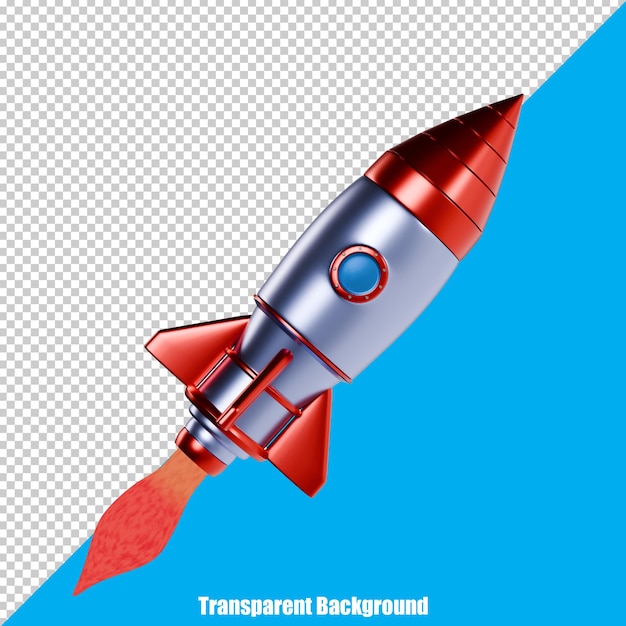 3d simple spaceship rocket flying with a realistic appearance on a transparent background