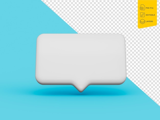 Icona semplice della casella di testo in colore bianco 3d icona semplice della casella di chat 3d su sfondo blu illustrazione 3d