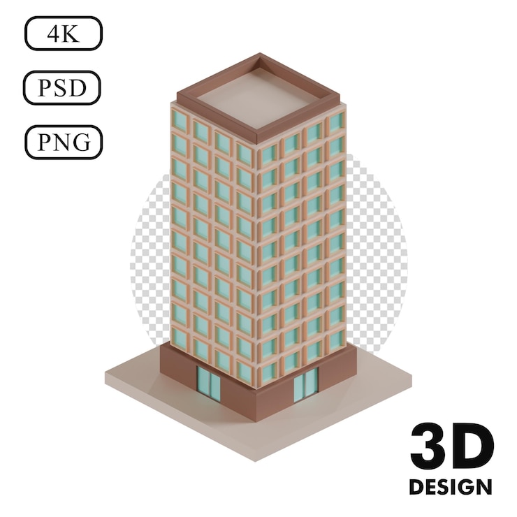PSD 3d single multistory buildings brown color