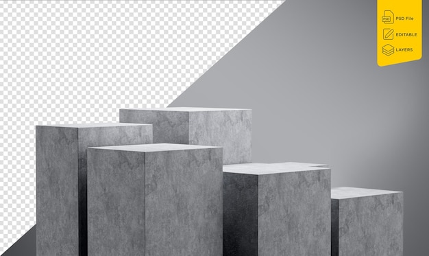 PSD 3d шесть серых пустых бетонных подиумов изолированы на изолированном фоне 3d иллюстрация