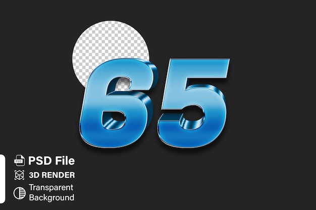 3d Sixty Five Number 65 Bright blue gradient isolated on transparent background