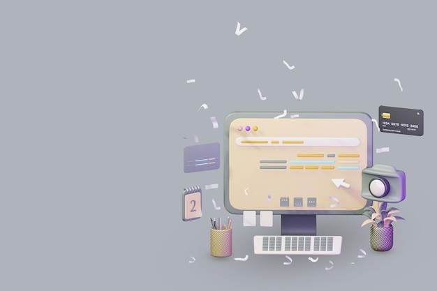 3d skrivebordsikon med laptop business online salg koncept computer illustration