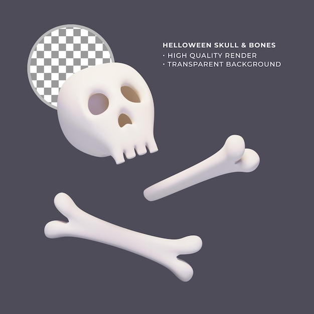 PSD 3d skull and bones element of halloween