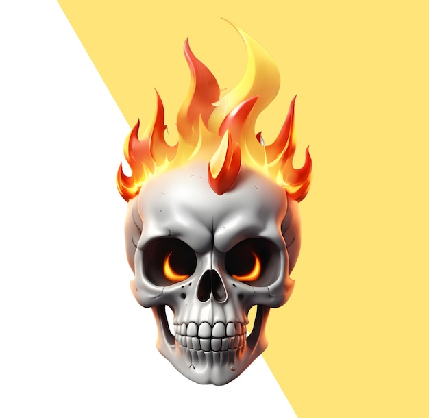 3D skull surrounded by fire