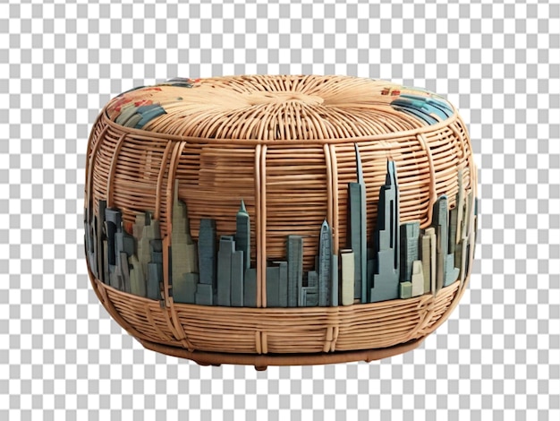 PSD 3d skyline rattan pouf na tle obiektu