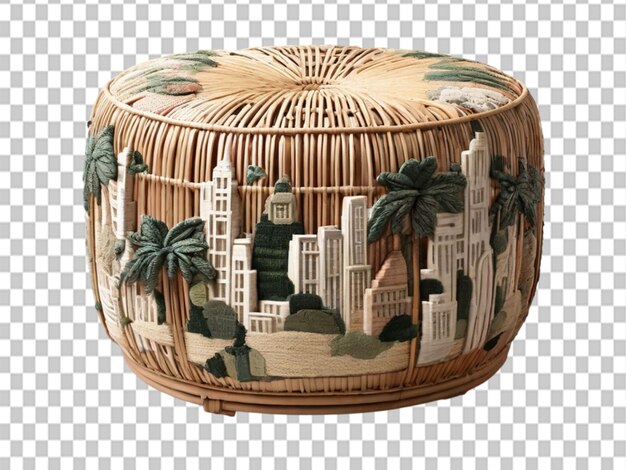 3d skyline rattan pouf on object background