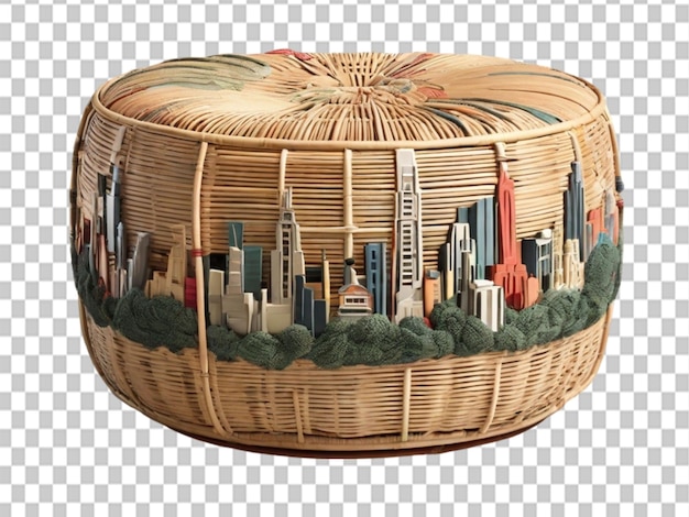 PSD 3d skyline rattan pouf on object background