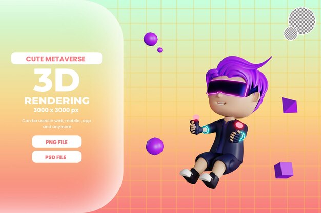 3d słodki mężczyzna z ilustracją vr metaverse premium psd